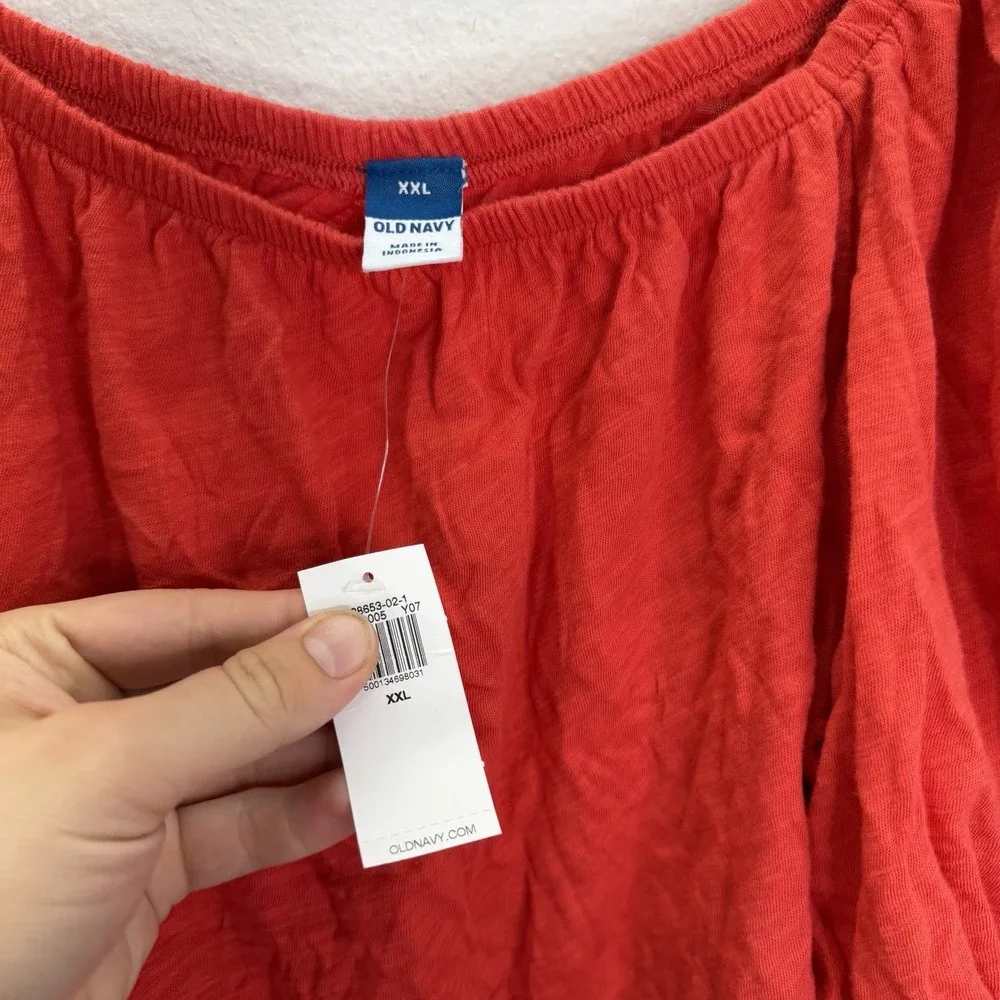 Old Navy Blouse XXL Short Puff Sleeve Top Red Boho NWT Square Neck 100% Cotton